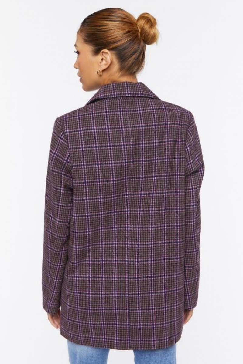 Blazer Forever 21 Notched Plaid Mujer Moradas Multicolor | EBVsWUlUGw7