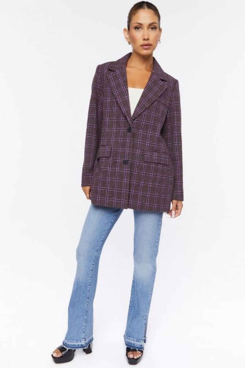 Blazer Forever 21 Notched Plaid Mujer Moradas Multicolor | EBVsWUlUGw7