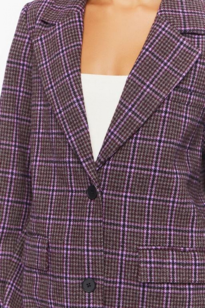 Blazer Forever 21 Notched Plaid Mujer Moradas Multicolor | EBVsWUlUGw7