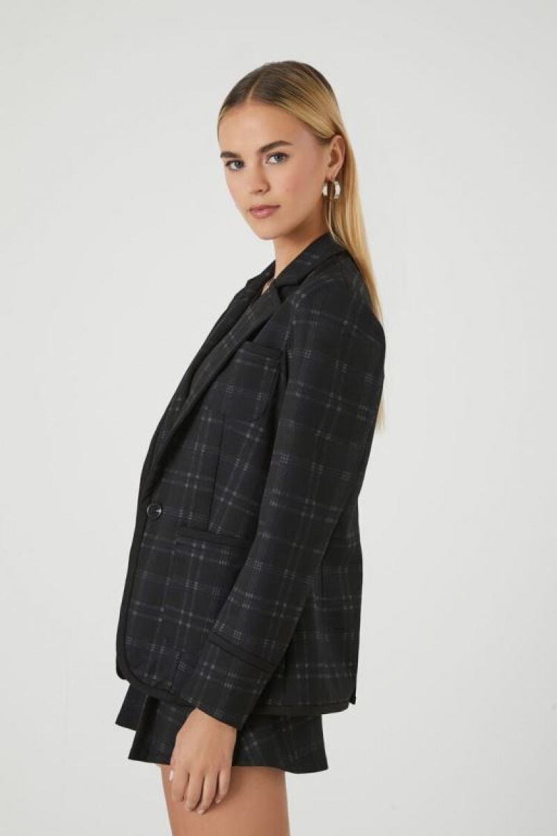 Blazer Forever 21 Notched Plaid Mujer Negras Multicolor | YrhnXexNiA6