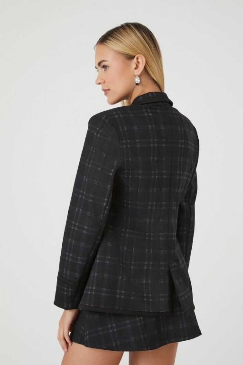 Blazer Forever 21 Notched Plaid Mujer Negras Multicolor | YrhnXexNiA6