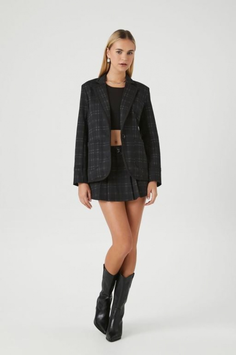 Blazer Forever 21 Notched Plaid Mujer Negras Multicolor | YrhnXexNiA6