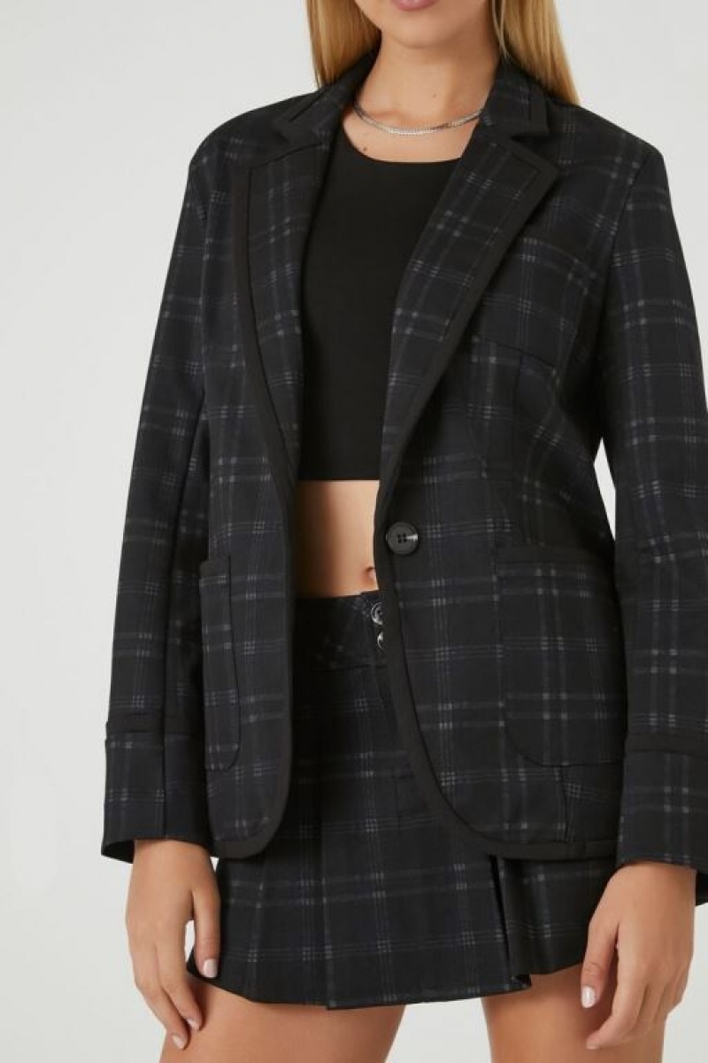 Blazer Forever 21 Notched Plaid Mujer Negras Multicolor | YrhnXexNiA6