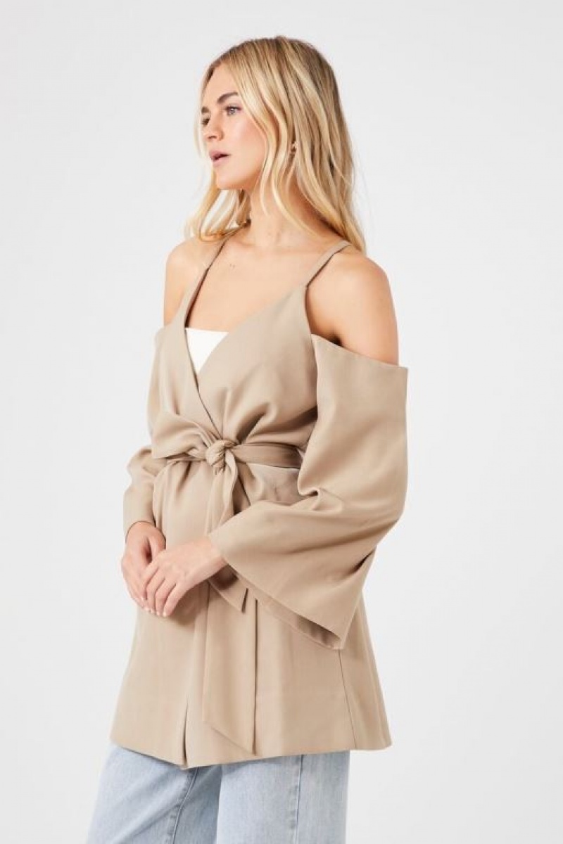 Blazer Forever 21 Open Shoulder Wrap Mujer Kaki | IPH1FiwzOMI