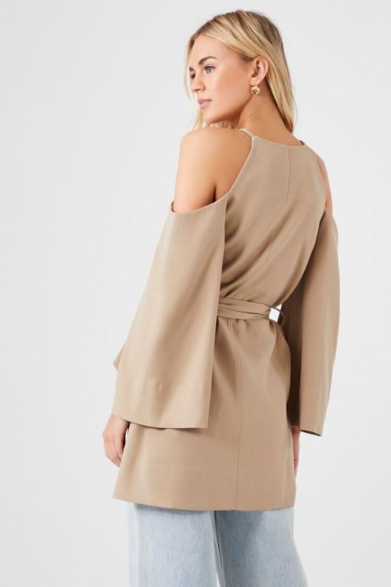 Blazer Forever 21 Open Shoulder Wrap Mujer Kaki | IPH1FiwzOMI