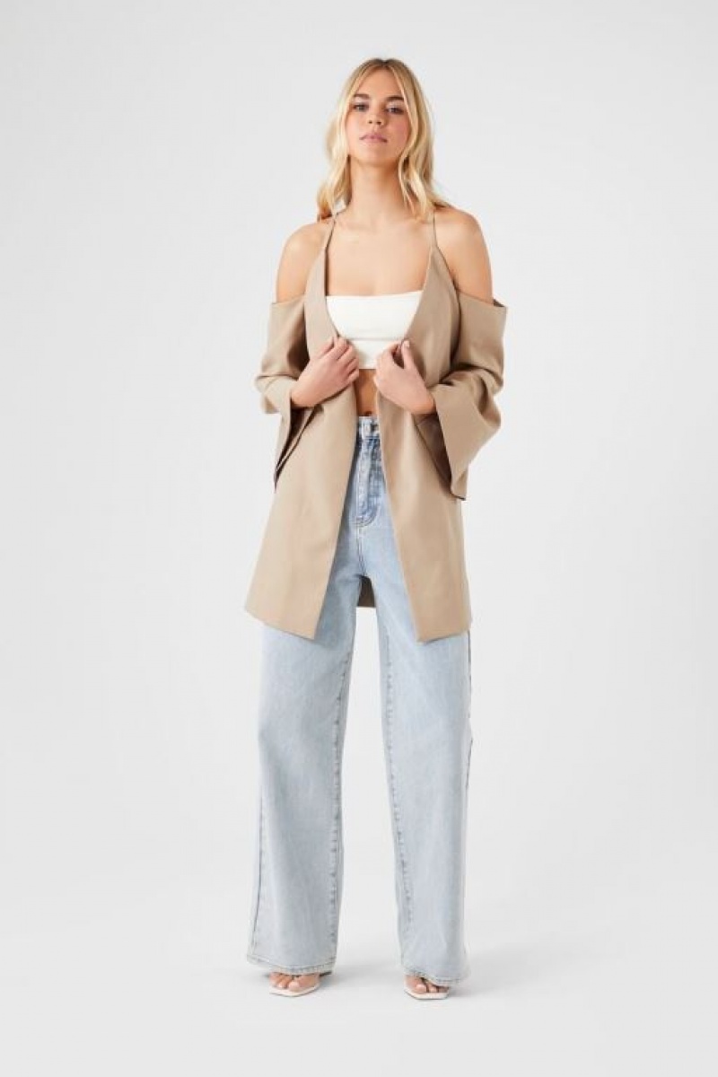 Blazer Forever 21 Open Shoulder Wrap Mujer Kaki | IPH1FiwzOMI