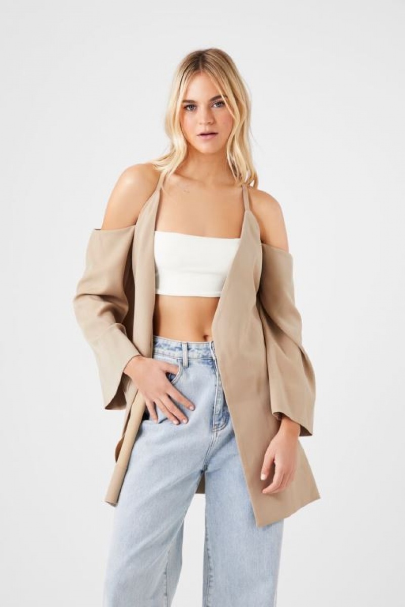 Blazer Forever 21 Open Shoulder Wrap Mujer Kaki | IPH1FiwzOMI