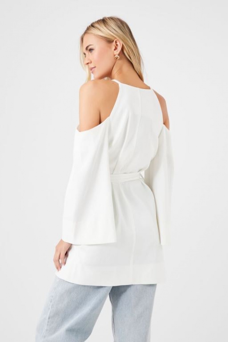 Blazer Forever 21 Open Shoulder Wrap Mujer Creme | paY2VT46cZU