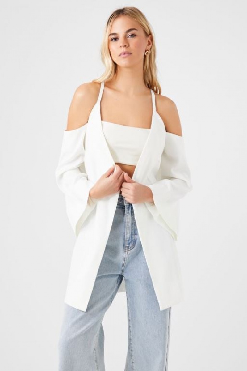 Blazer Forever 21 Open Shoulder Wrap Mujer Creme | paY2VT46cZU