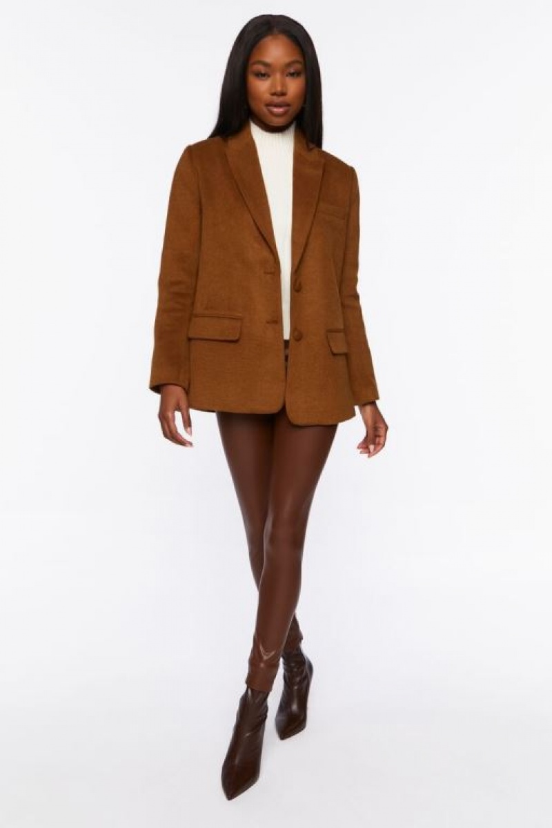 Blazer Forever 21 Peak Lapel Mujer Marrones | izmPC5RIA6r