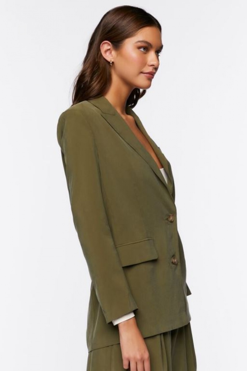 Blazer Forever 21 Peak Lapel Single Breasted Mujer Verde Oliva | J9Ypkiwaa2p