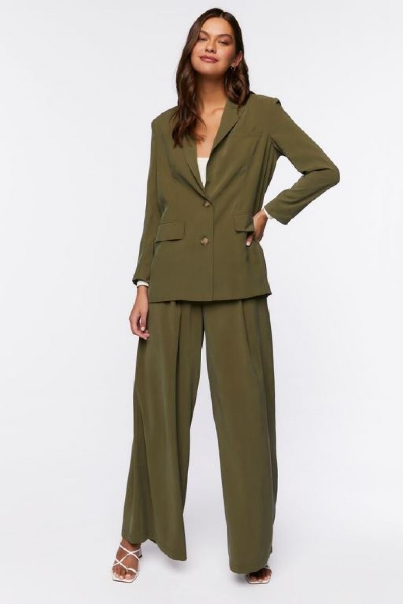 Blazer Forever 21 Peak Lapel Single Breasted Mujer Verde Oliva | J9Ypkiwaa2p