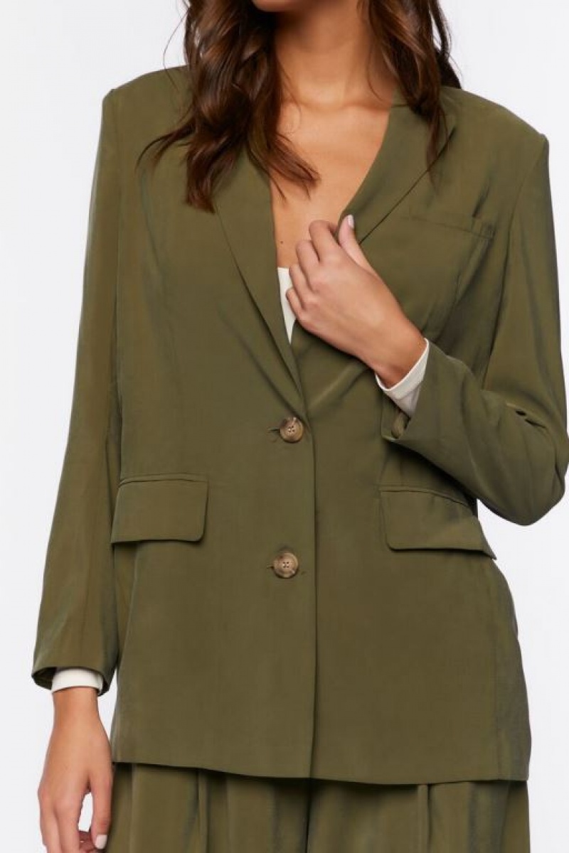 Blazer Forever 21 Peak Lapel Single Breasted Mujer Verde Oliva | J9Ypkiwaa2p