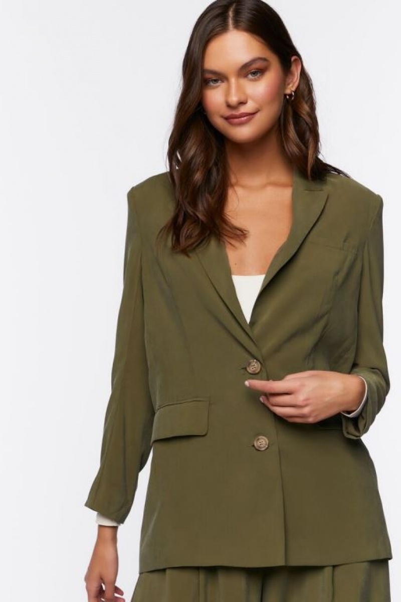 Blazer Forever 21 Peak Lapel Single Breasted Mujer Verde Oliva | J9Ypkiwaa2p