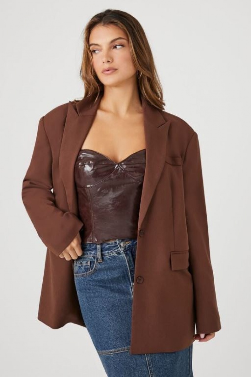 Blazer Forever 21 Peak Lapel Single Breasted Mujer Marrones | B46FgE8M5YS