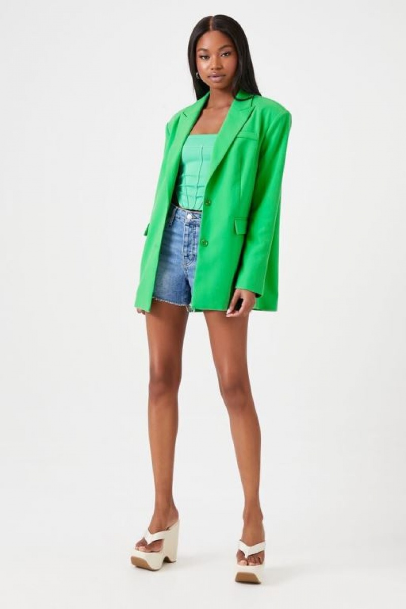 Blazer Forever 21 Peak Lapel Single Breasted Mujer Verde | COKPVXFJ4Fp