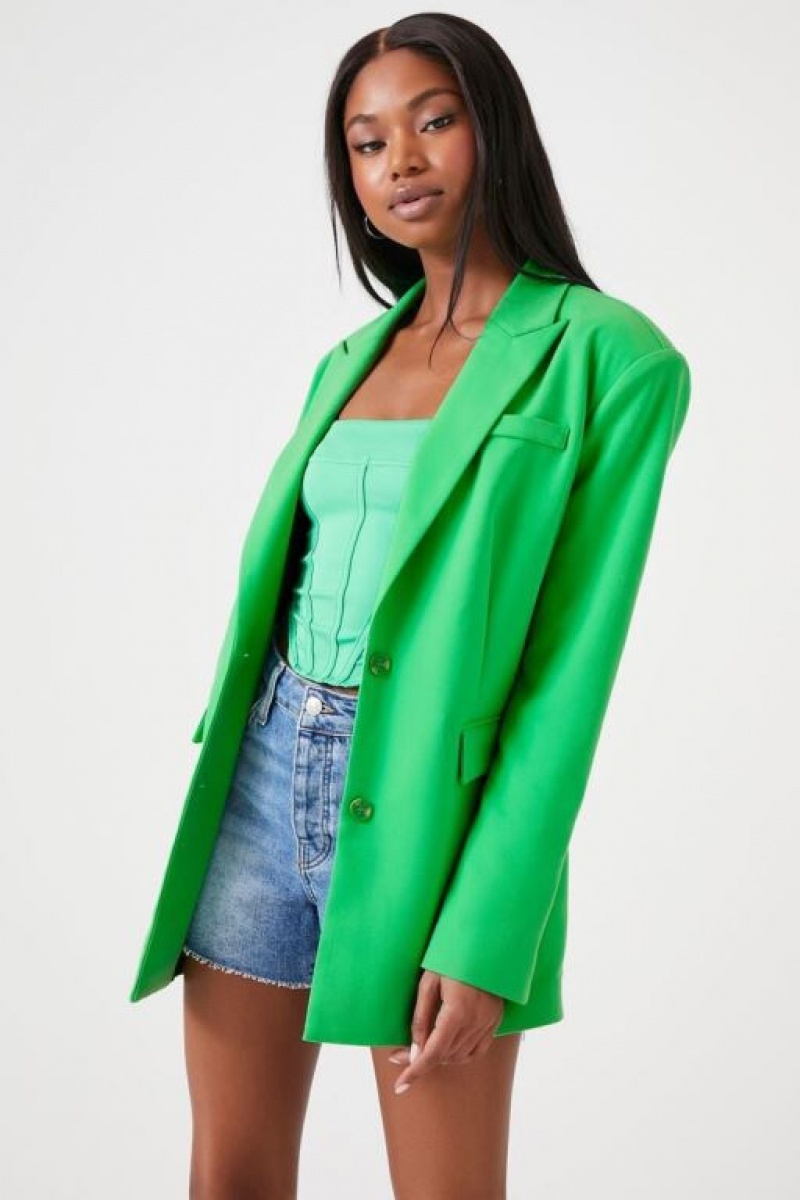 Blazer Forever 21 Peak Lapel Single Breasted Mujer Verde | COKPVXFJ4Fp