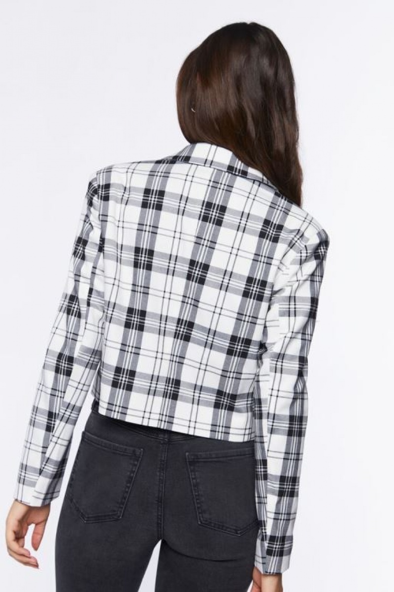 Blazer Forever 21 Plaid Cropped Mujer Blancas Negras | jVYO3HlcrSW