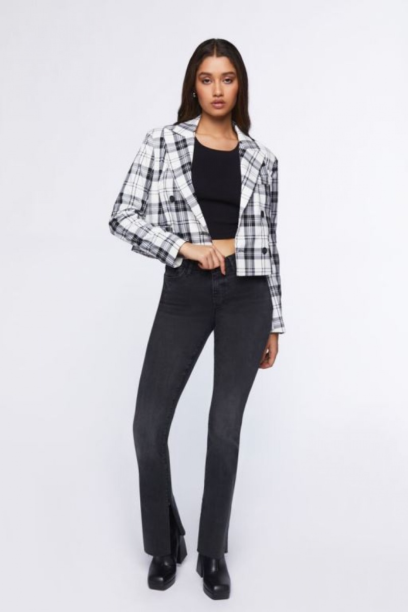 Blazer Forever 21 Plaid Cropped Mujer Blancas Negras | jVYO3HlcrSW