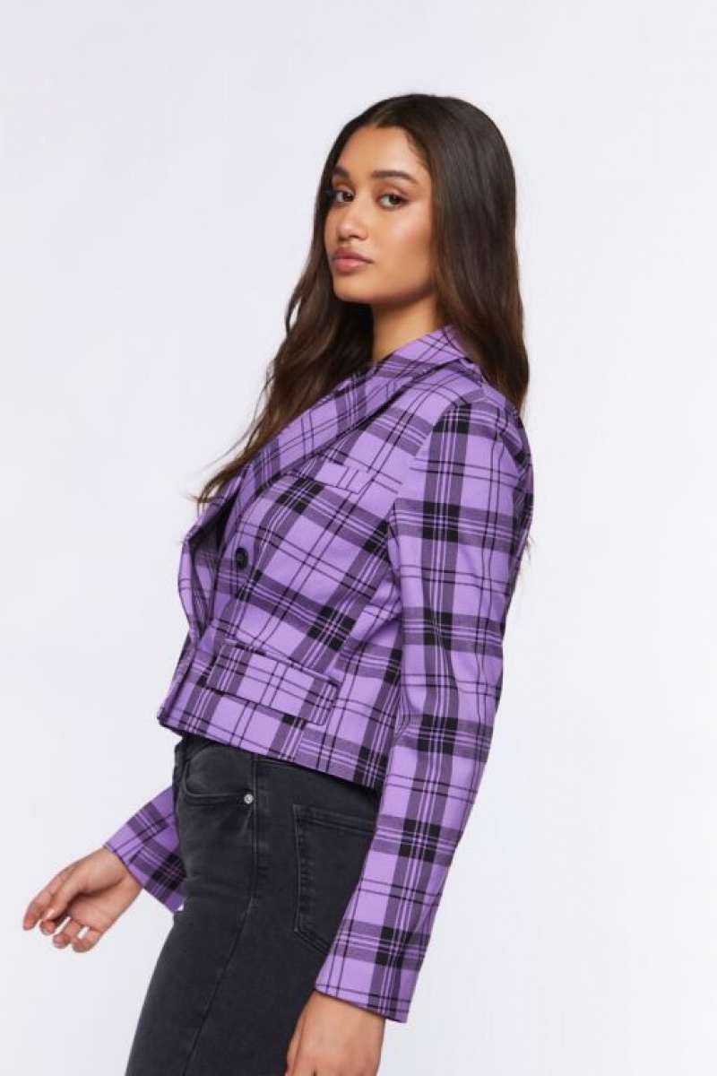 Blazer Forever 21 Plaid Cropped Mujer Moradas Negras | 2Bh5Ip5ktRu