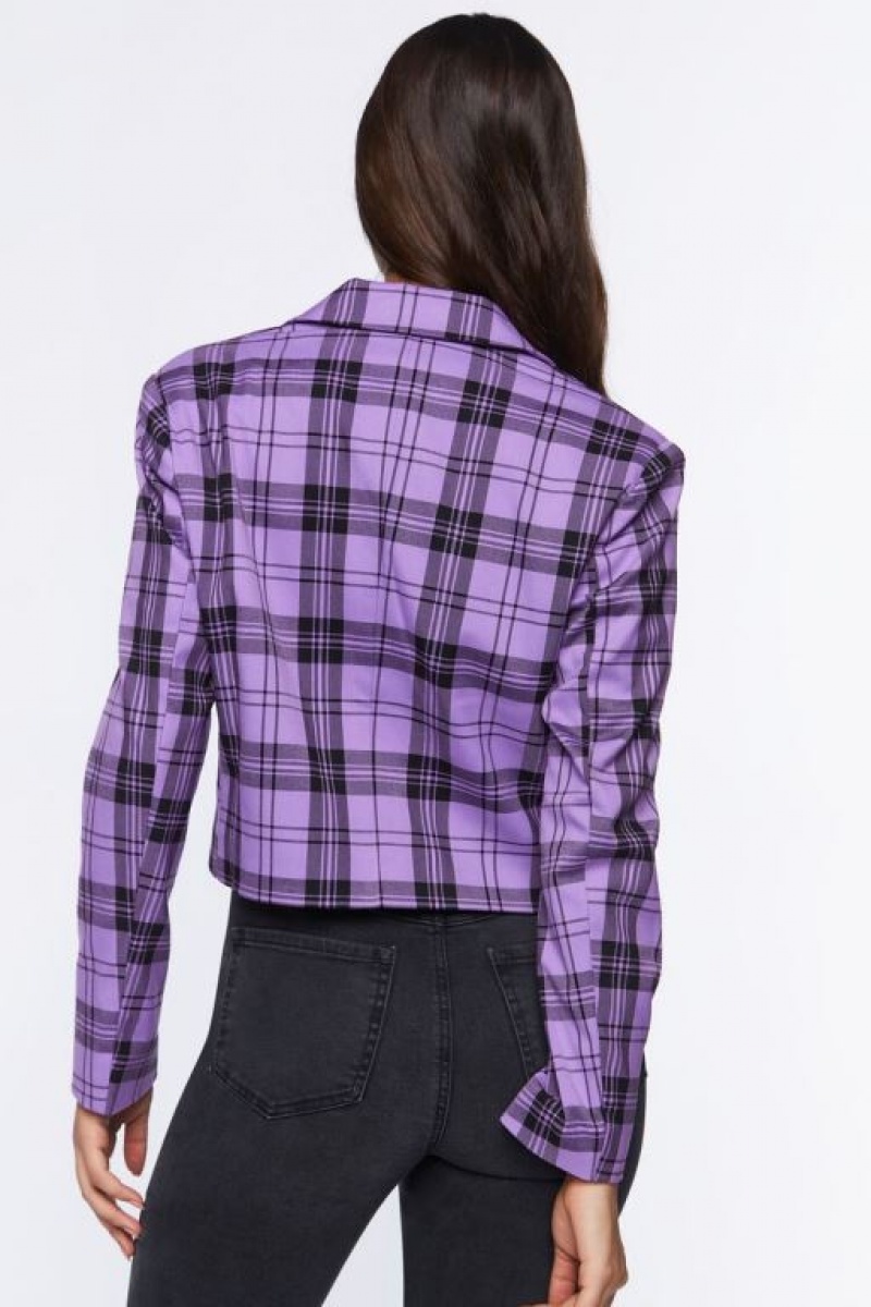 Blazer Forever 21 Plaid Cropped Mujer Moradas Negras | 2Bh5Ip5ktRu