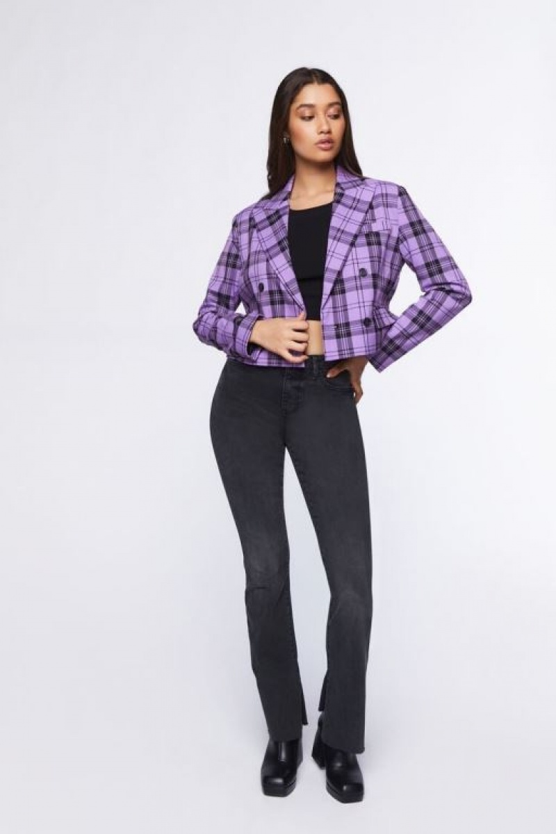 Blazer Forever 21 Plaid Cropped Mujer Moradas Negras | 2Bh5Ip5ktRu