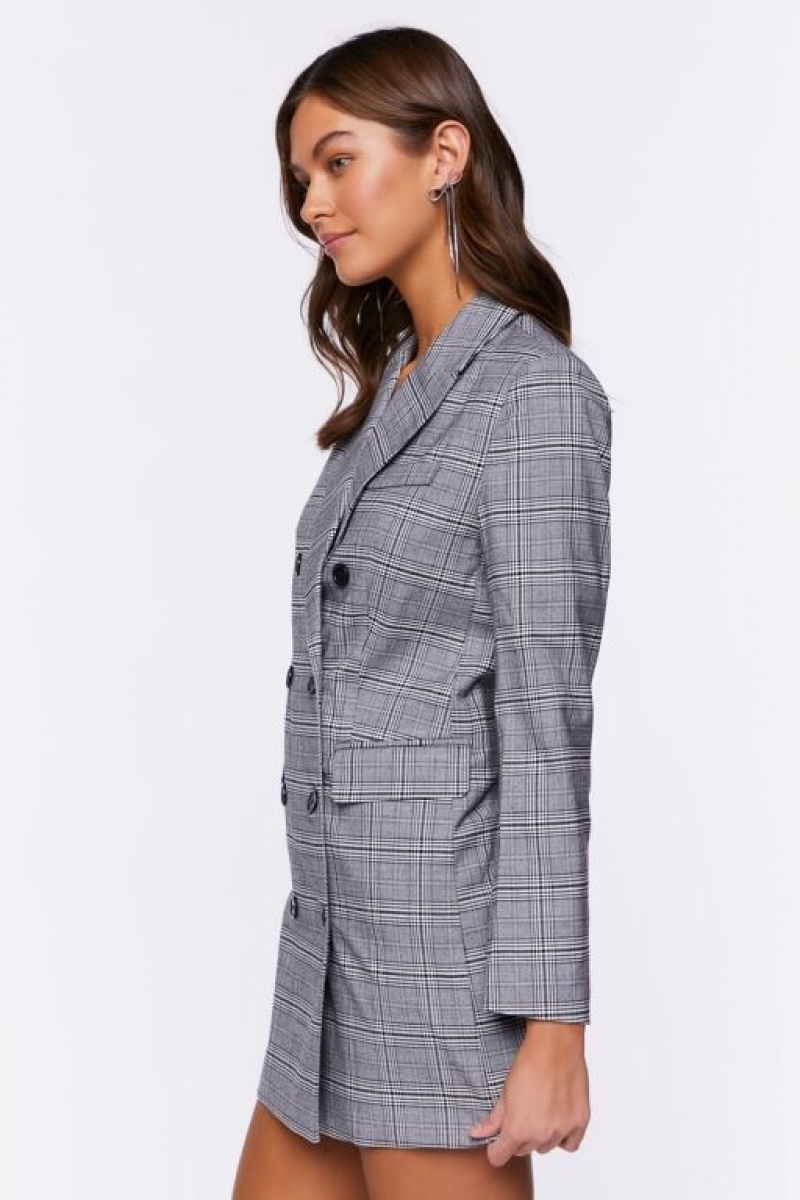 Blazer Forever 21 Plaid Double Breasted Mini Mujer Gris Multicolor | P7gxBGnRTVY