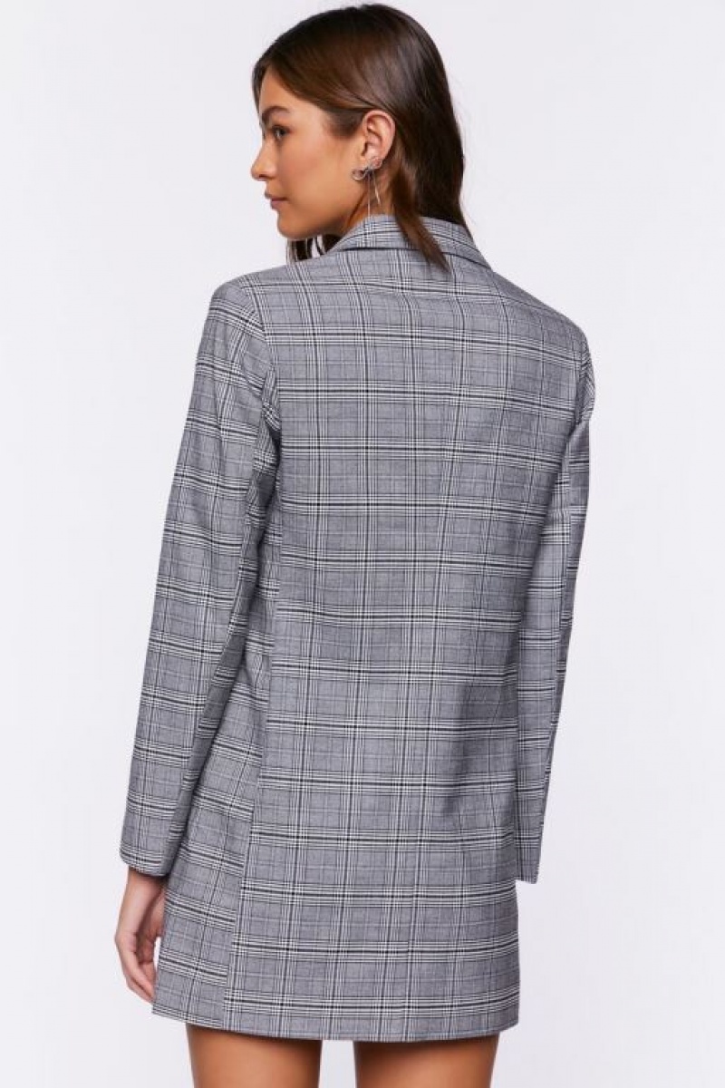 Blazer Forever 21 Plaid Double Breasted Mini Mujer Gris Multicolor | P7gxBGnRTVY