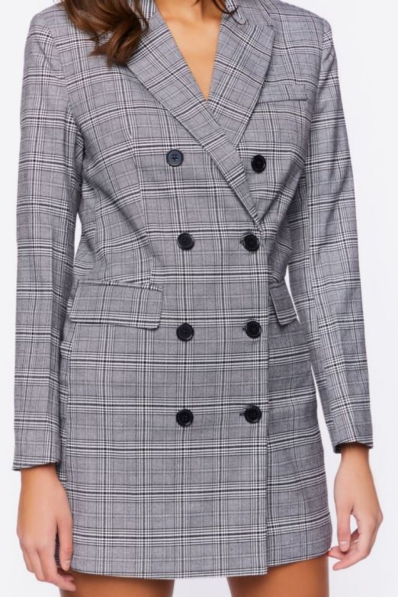 Blazer Forever 21 Plaid Double Breasted Mini Mujer Gris Multicolor | P7gxBGnRTVY