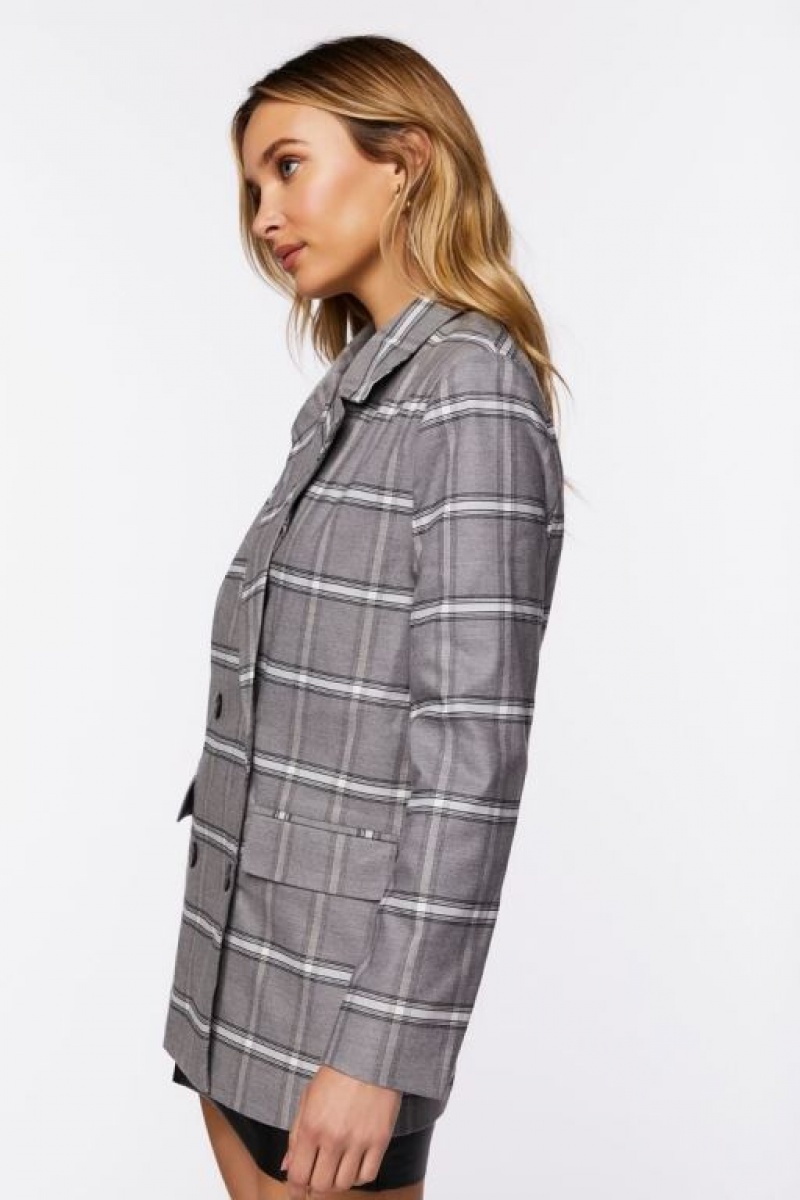 Blazer Forever 21 Plaid Double Breasted Mujer Gris Multicolor | IWKD2PQqtHr