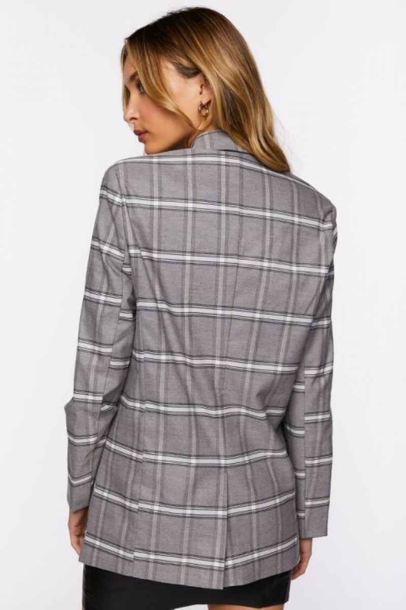 Blazer Forever 21 Plaid Double Breasted Mujer Gris Multicolor | IWKD2PQqtHr