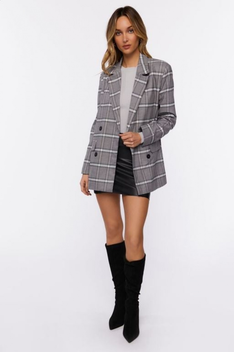 Blazer Forever 21 Plaid Double Breasted Mujer Gris Multicolor | IWKD2PQqtHr