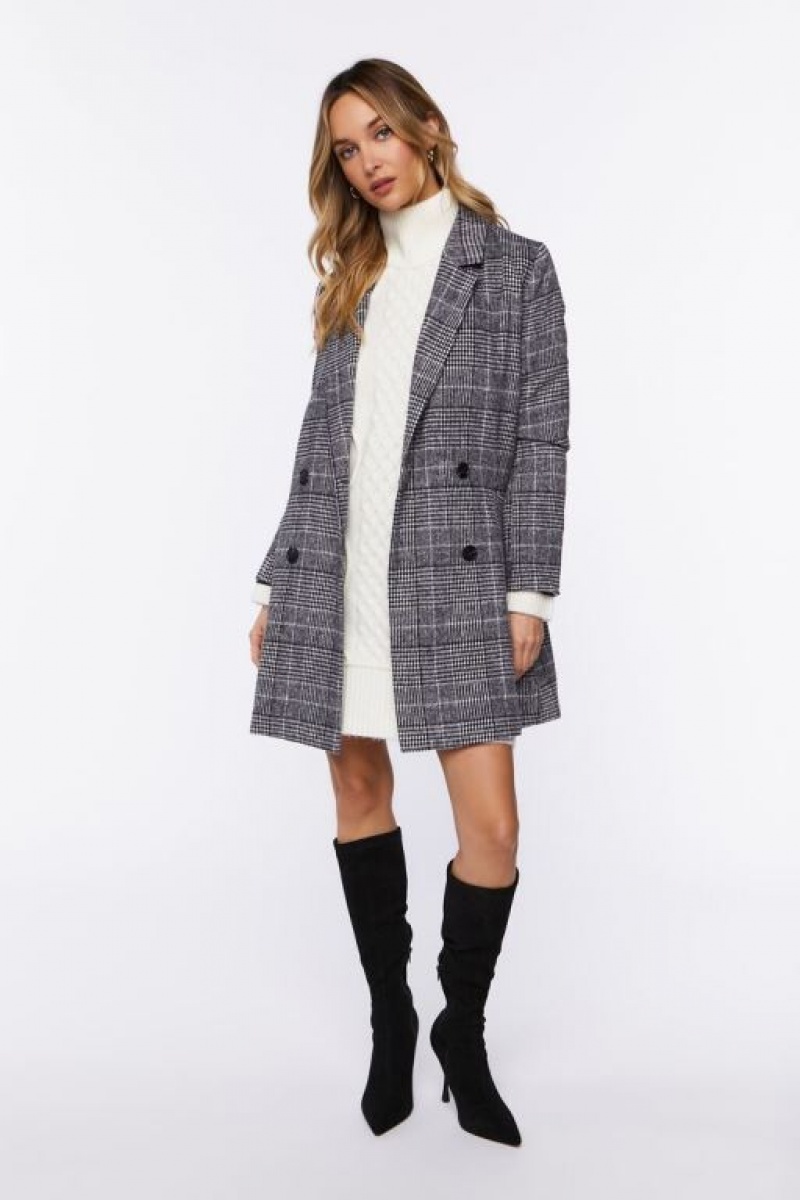 Blazer Forever 21 Plaid Double Breasted Mujer Negras Blancas | DfNa6OqV1Sv