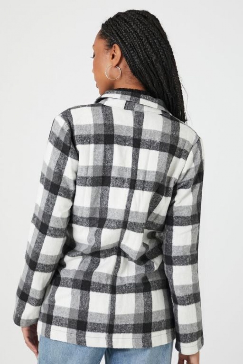 Blazer Forever 21 Plaid Notched Mujer Negras Blancas | f1shDTZ9Gcp