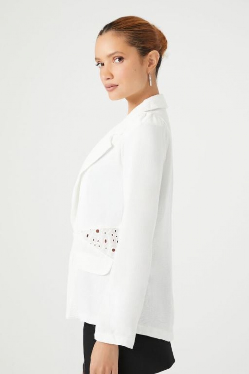 Blazer Forever 21 Plunging Crochet Lace Mujer Blancas | LImgRVWtXyo