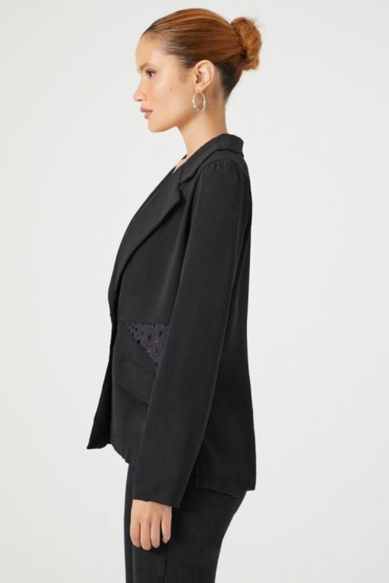 Blazer Forever 21 Plunging Crochet Lace Mujer Negras | oGEwDR3ErIj