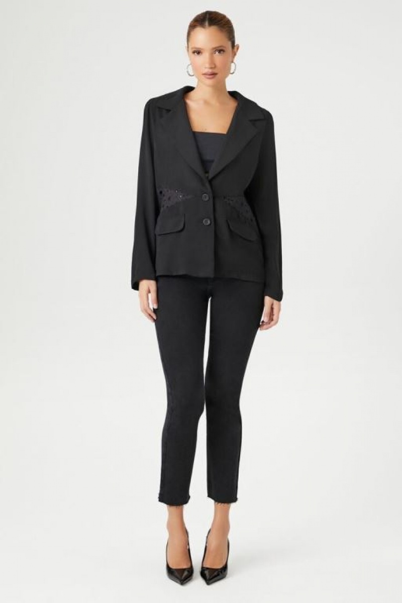 Blazer Forever 21 Plunging Crochet Lace Mujer Negras | oGEwDR3ErIj