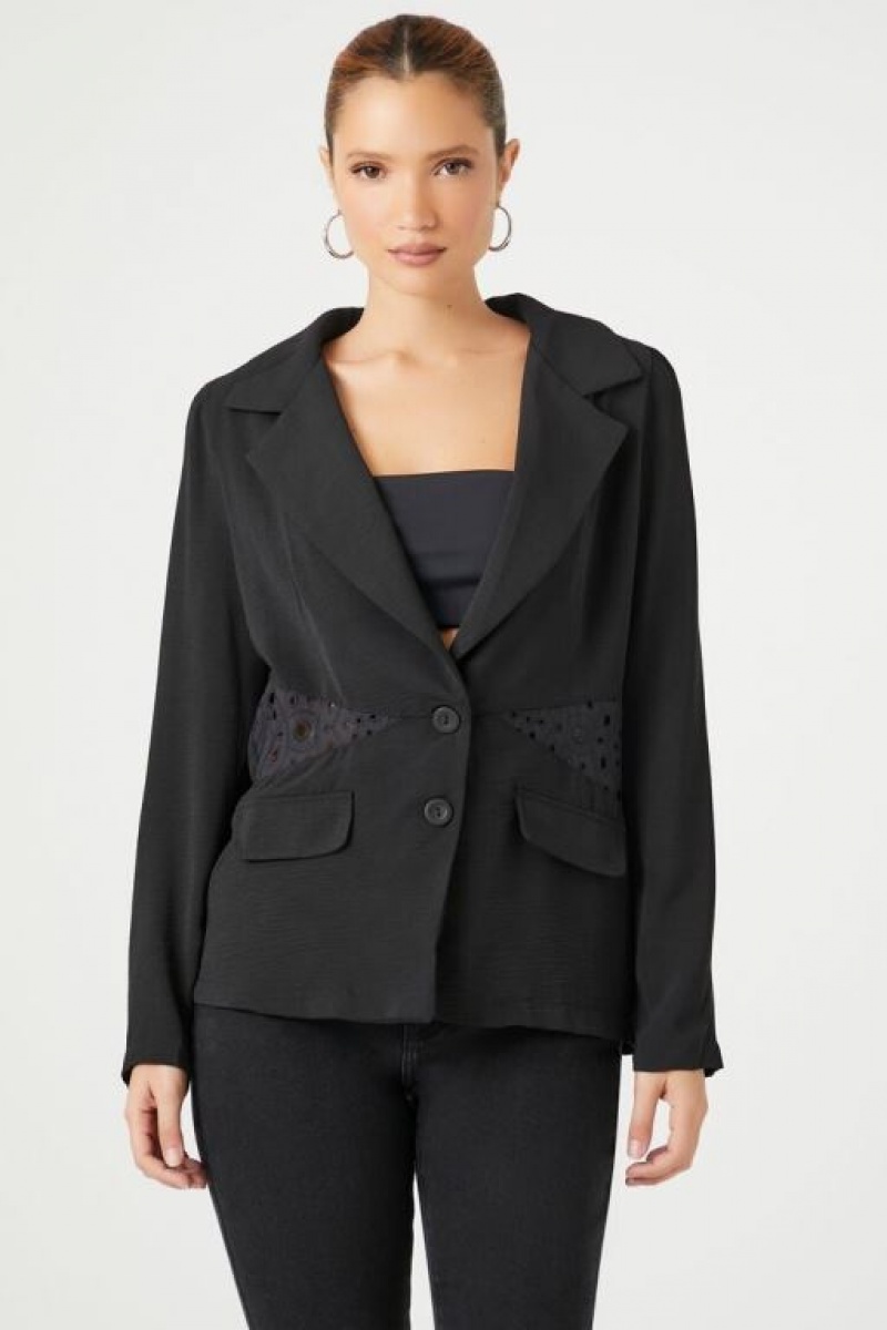 Blazer Forever 21 Plunging Crochet Lace Mujer Negras | oGEwDR3ErIj