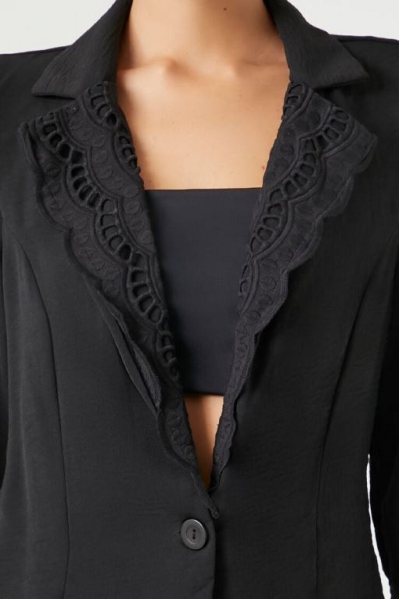 Blazer Forever 21 Plunging Crochet Lace Mujer Negras | bib9di1Aj6w