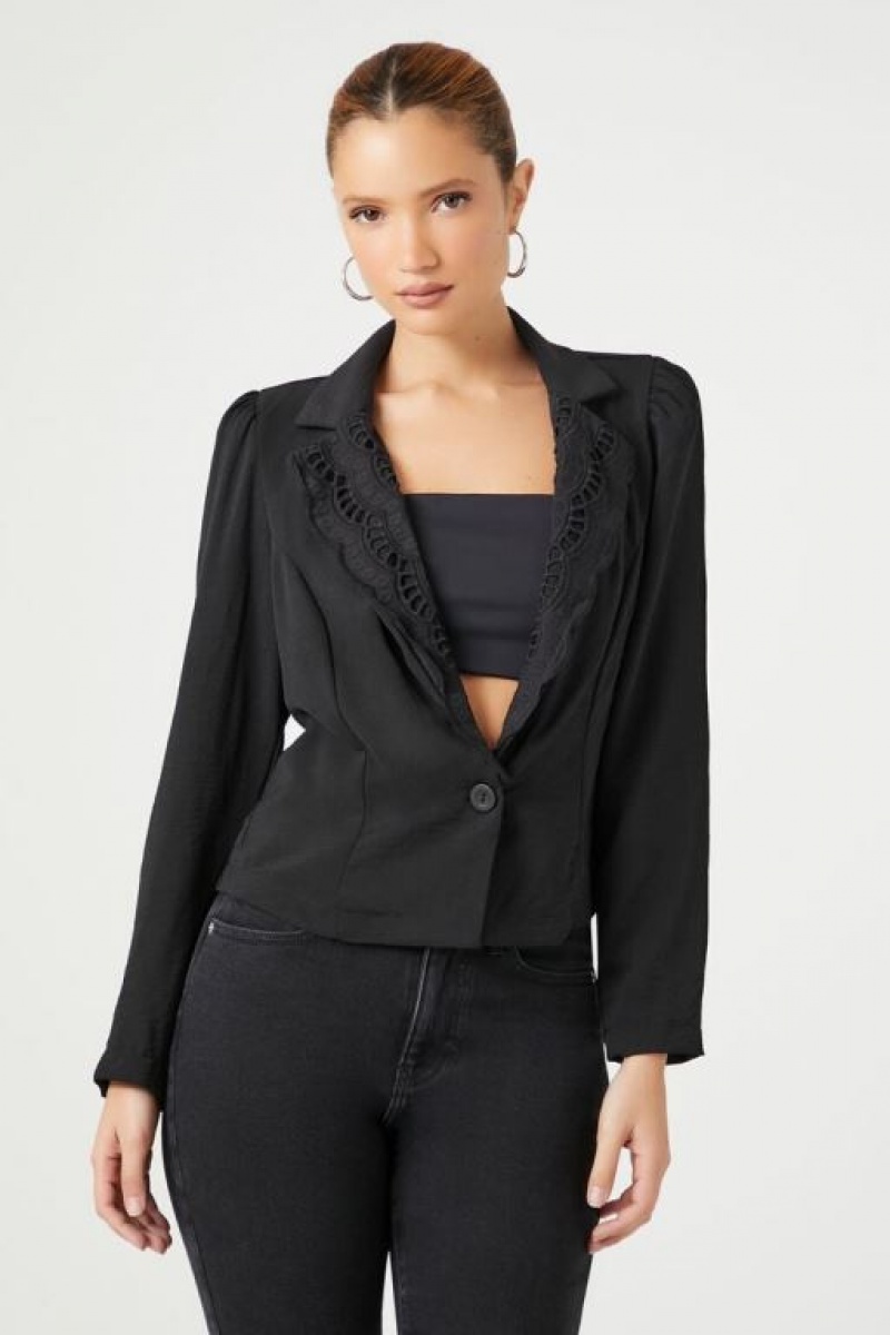 Blazer Forever 21 Plunging Crochet Lace Mujer Negras | bib9di1Aj6w