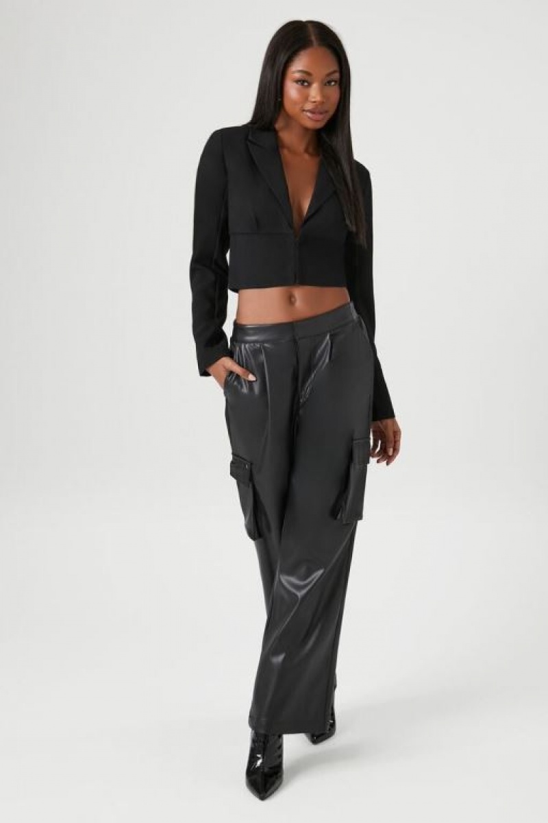 Blazer Forever 21 Plunging Cropped Mujer Negras | uXqq44AoZnM