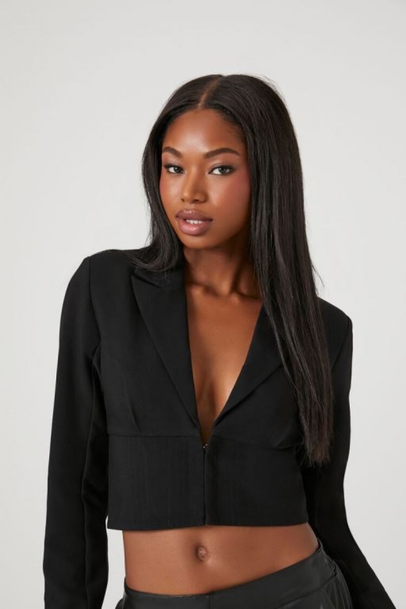 Blazer Forever 21 Plunging Cropped Mujer Negras | uXqq44AoZnM