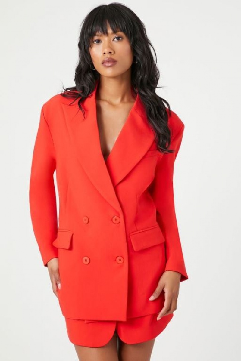 Blazer Forever 21 Plunging Double Breasted Mujer Rojas | YzMqWC5nQDP