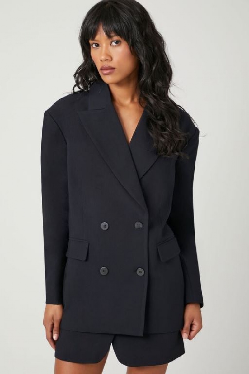 Blazer Forever 21 Plunging Double Breasted Mujer Negras | p7sRLbZscKJ