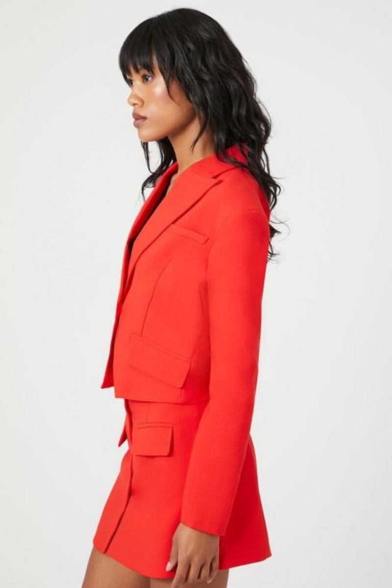 Blazer Forever 21 Plunging Split Hem Cropped Mujer Rojas | OdWTXUIwbRR