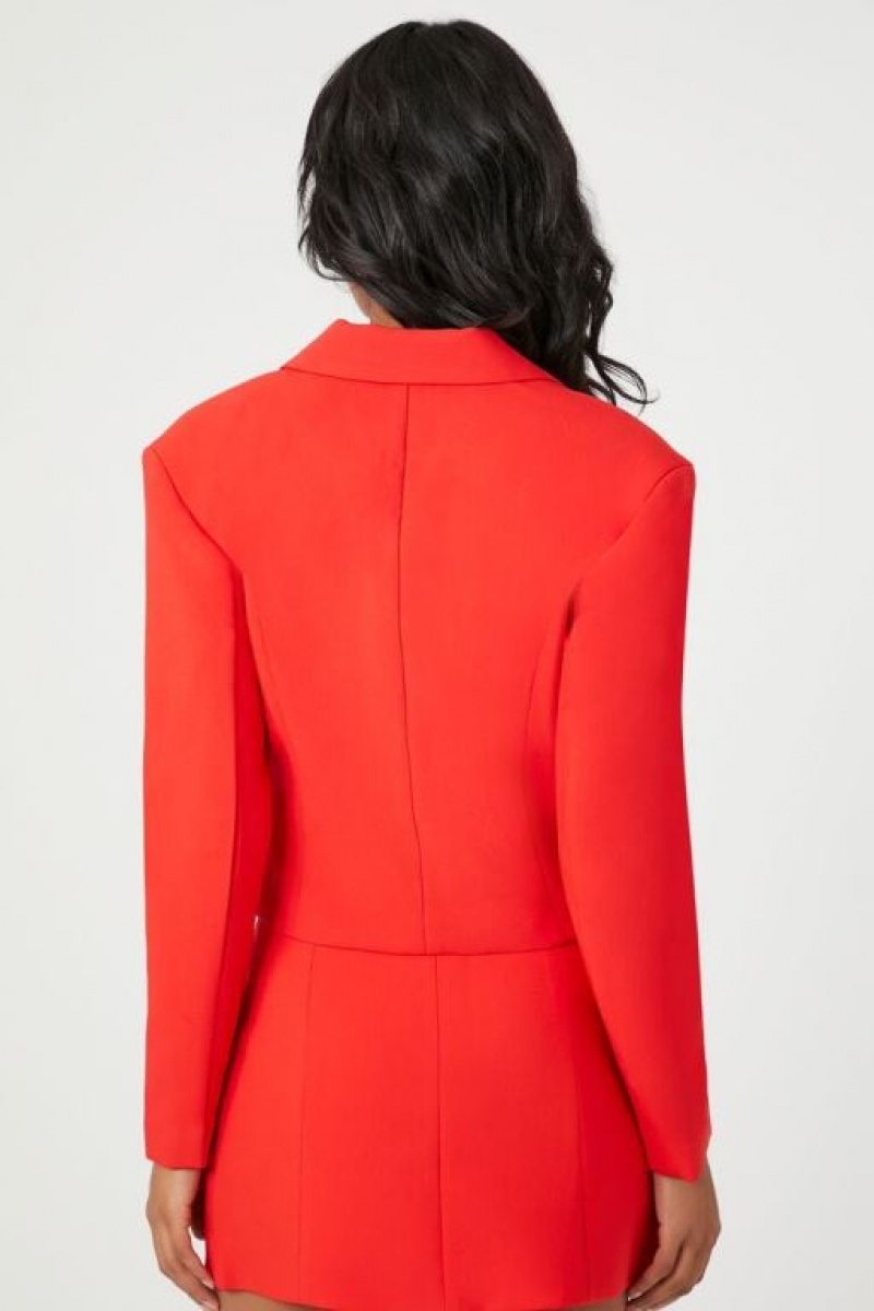 Blazer Forever 21 Plunging Split Hem Cropped Mujer Rojas | OdWTXUIwbRR