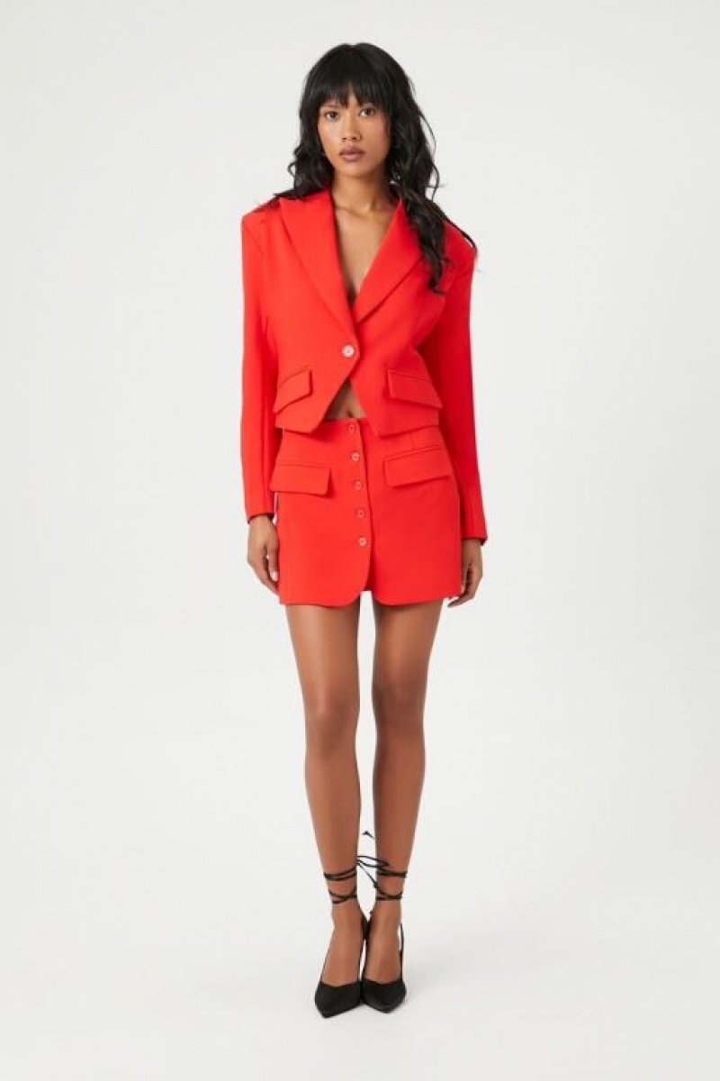 Blazer Forever 21 Plunging Split Hem Cropped Mujer Rojas | OdWTXUIwbRR