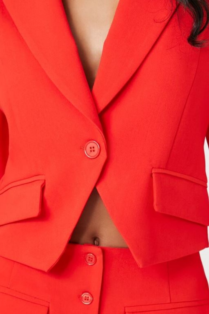 Blazer Forever 21 Plunging Split Hem Cropped Mujer Rojas | OdWTXUIwbRR