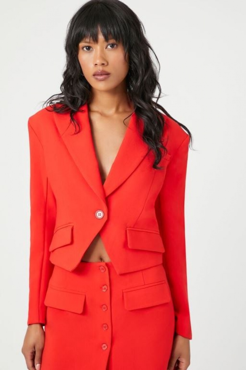 Blazer Forever 21 Plunging Split Hem Cropped Mujer Rojas | OdWTXUIwbRR