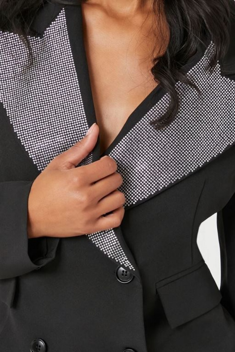 Blazer Forever 21 Rhinestone Double Breasted Mujer Negras Plateadas | CGJCqPIpoqg